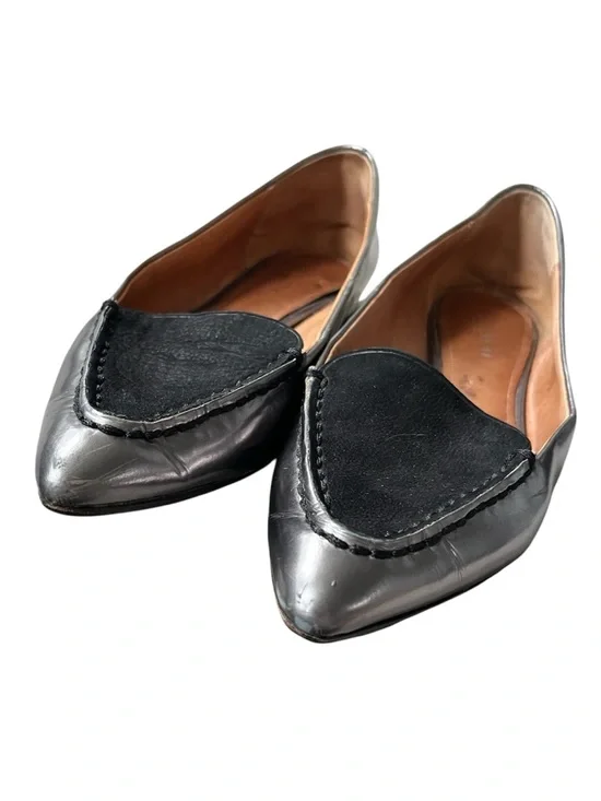 Coach Walsh Silver Metallic Mirror Leather Black Suede Pointed Toe Flats Size 5B - Picture 6 of 9